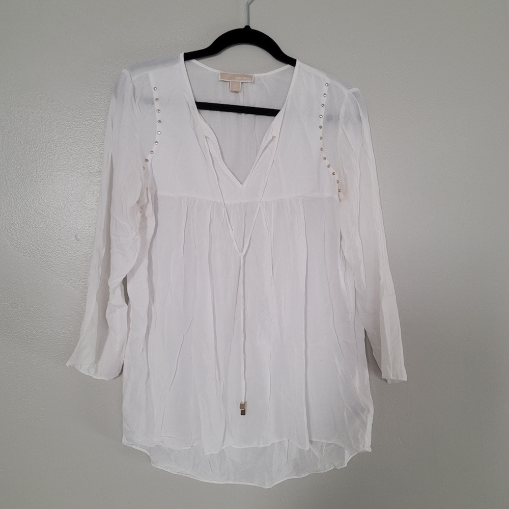 MICHAEL Michael Kors White Long Sleeve Blouse Size M 100%Rayon - Picture 4 of 9